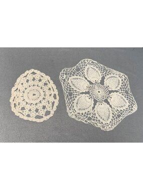 Handmade Vintage Lace Cream Doilies Set of 2